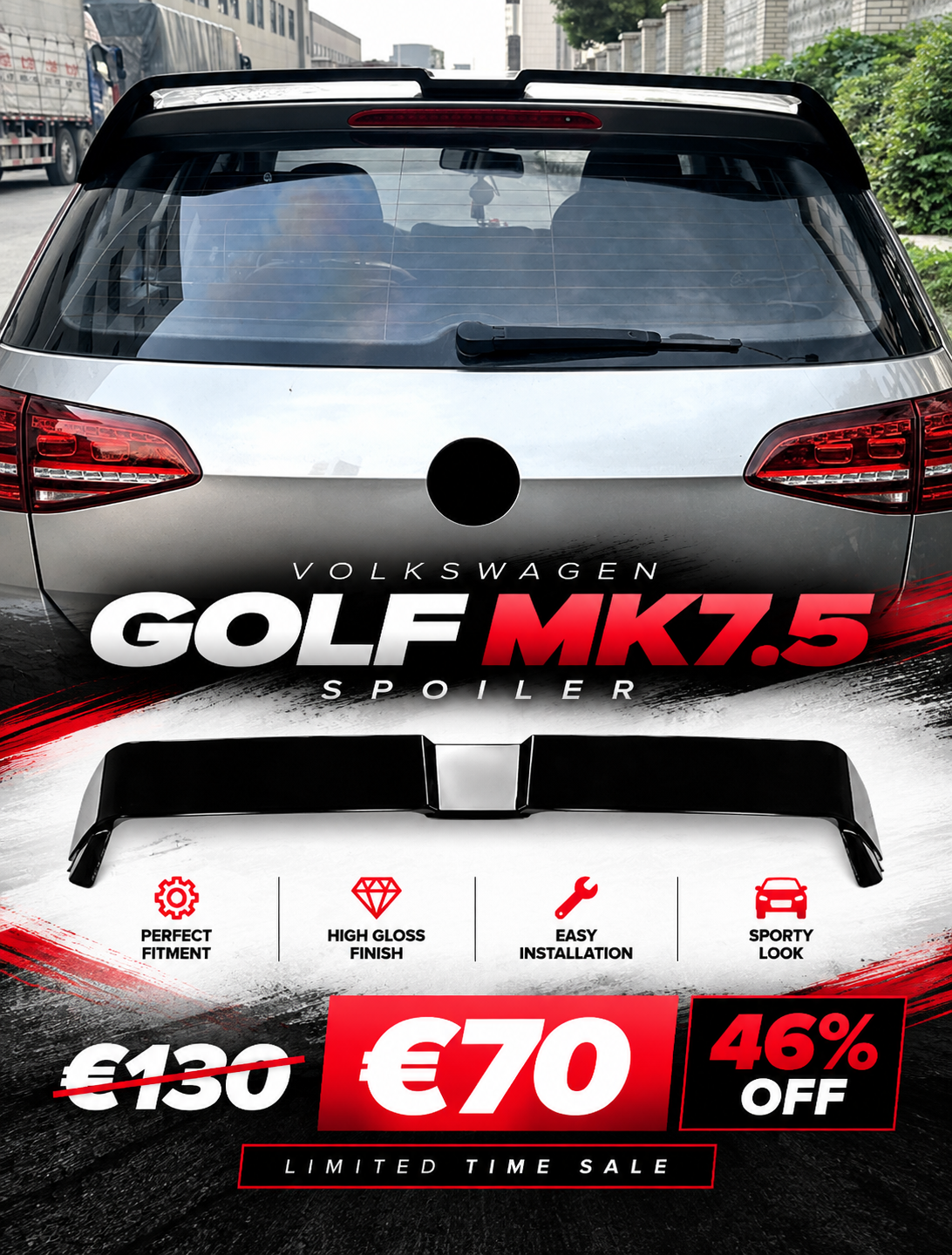 Volkswagen Golf MK7.5 Spoiler — €130 reduced to €70, 46% off